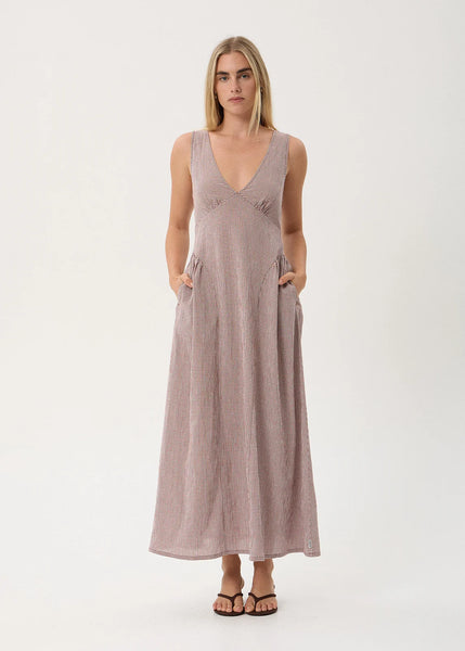 AFENDS Jacqueline Hemp Maxi Dress - Mahogany Check