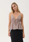 AFENDS Ana Tie Top - Mahogany Check
