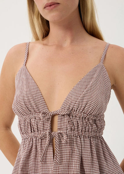 AFENDS Ana Tie Top - Mahogany Check