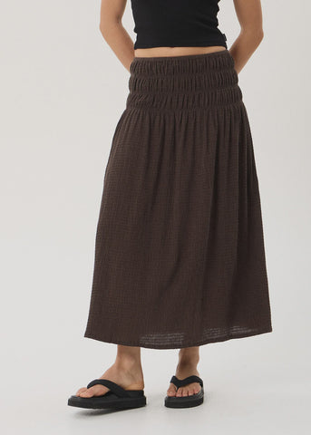 AFENDS Rachel Focus Hemp Seersucker Maxi Skirt - Coffee