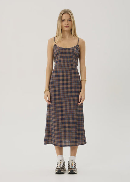 AFENDS Rumi Shev - Hemp Seersucker Check Dress - Indigo Check