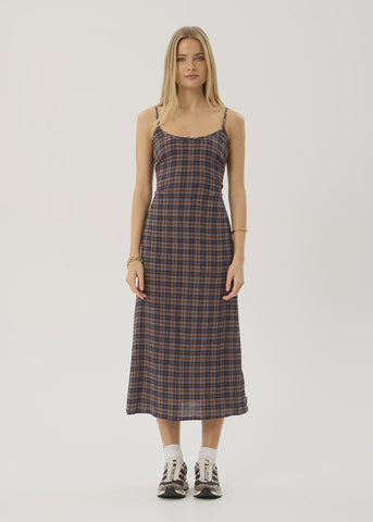 AFENDS Rumi Shev - Hemp Seersucker Check Dress - Indigo Check