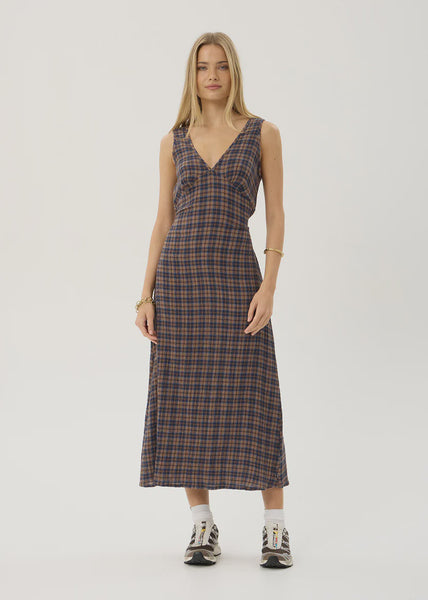 AFENDS Tully Shev - Hemp Seersucker Maxi Dress - Indigo Check