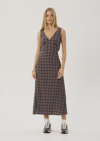 AFENDS Tully Shev - Hemp Seersucker Maxi Dress - Indigo Check