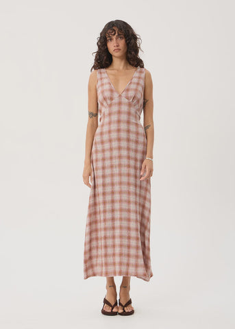 AFENDS Tully Mirage Hemp Seersucker Maxi Dress - Desert Check