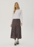 AFENDS Lana Shev - Hemp Seersucker Midi Skirt - Indigo Check
