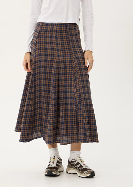 AFENDS Lana Shev - Hemp Seersucker Midi Skirt - Indigo Check