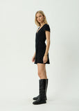 AFENDS Farah Hemp Seersucker Wrap Mini Dress - Black
