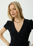 AFENDS Farah Hemp Seersucker Wrap Mini Dress - Black