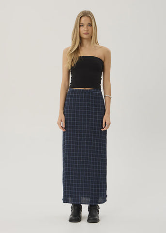 AFENDS Lita Thea - Hemp Seersucker Maxi Skirt - Midnight Check