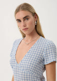 AFENDS Maeve Base Hemp Seersucker Maxi Dress - Powder Blue Check