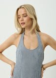 AFENDS Maya Indy - Hemp Midi Dress - Navy check