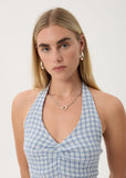 AFENDS Montana Seersucker Halter Mini Dress - Powder Blue Check