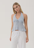 AFENDS Delfina Seersucker Halter Top - Powder Blue