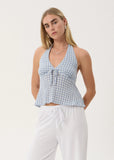 AFENDS Delfina Seersucker Halter Top - Powder Blue