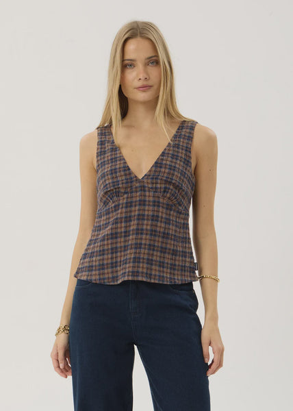 AFENDS Giselle Shev - Hemp Seersucker Top - Indigo Check