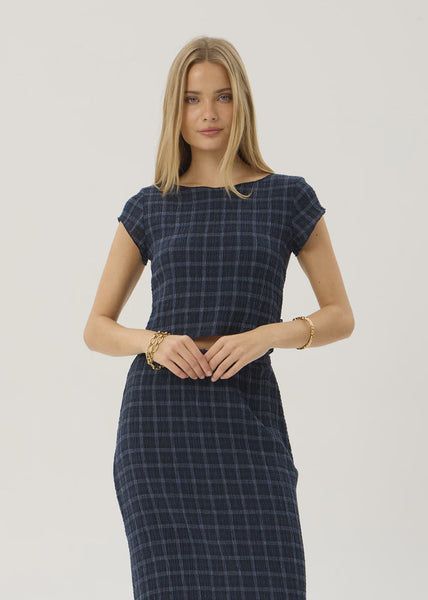 AFENDS Darcy Thea - Hemp Seersucker Top - Midnight Check