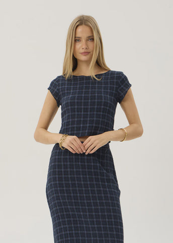 AFENDS Darcy Thea - Hemp Seersucker Top - Midnight Check