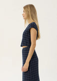 AFENDS Darcy Thea - Hemp Seersucker Top - Midnight Check