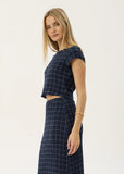 AFENDS Darcy Thea - Hemp Seersucker Top - Midnight Check