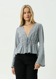 AFENDS Annika Indy Hemp Long Sleeve Top Indy Navy Check