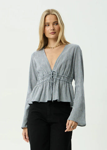AFENDS Annika Indy Hemp Long Sleeve Top Indy Navy Check
