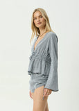 AFENDS Annika Indy Hemp Long Sleeve Top Indy Navy Check