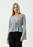 AFENDS Annika Indy Hemp Long Sleeve Top Indy Navy Check