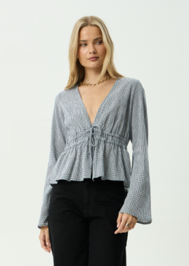 AFENDS Annika Indy Hemp Long Sleeve Top Indy Navy Check