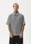 AFENDS Asta - Seersucker Cuban Short Sleeve Shirt - Steel Check