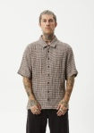 AFENDS Base - Seersucker Short Sleeve Shirt - Coffee Check