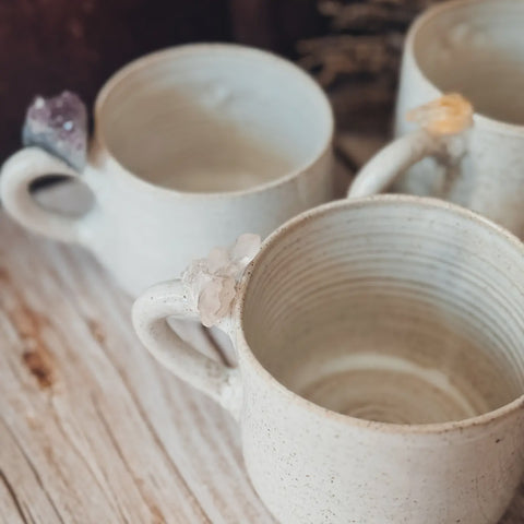 WOLF AND CLAY Handmade Ceramic Mug with Crystal Detail and Handle