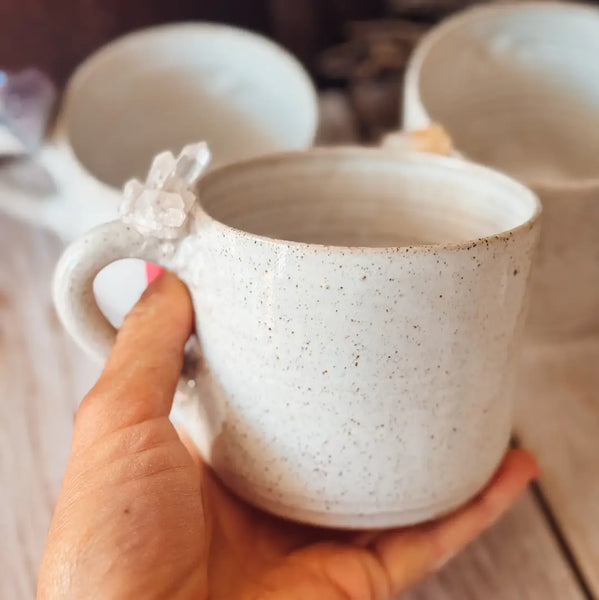WOLF AND CLAY Handmade Ceramic Mug with Crystal Detail and Handle