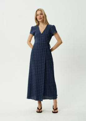AFENDS Felicity Thea Hemp Seersucker Maxi Dress - Midnight Check