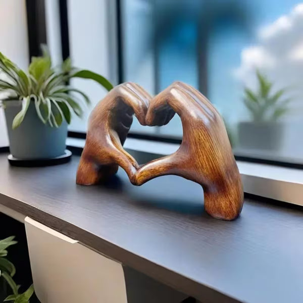 Heart Shaped Handcrafted Resin Sculpture Woodlike Finish