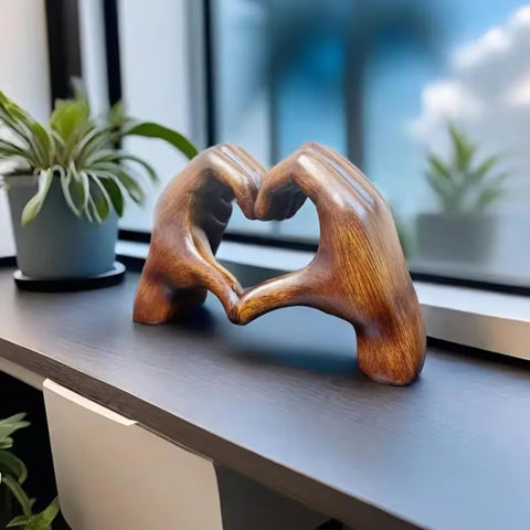 Heart Shaped Handcrafted Resin Sculpture Woodlike Finish