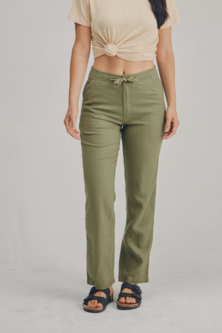 BRAINTREE Ladies 100% Hemp Straight Leg Baggy Pant - Khaki