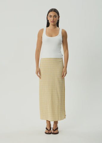AFENDS Sunday - Seersucker Maxi Skirt - Lemon Check