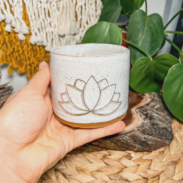 WOLF AND CLAY Ceramic Mug - Lotus Flower with handle
