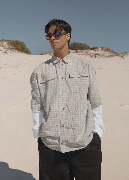 AFENDS Devon Short Sleeve Hemp Shirt - Silver Birch