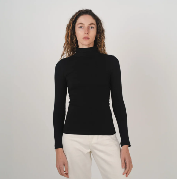 HEMP CLOTHING AUSTRALIA Stretch Mock Neck Skivvy - Black