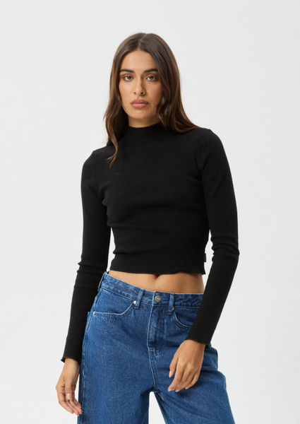 AFENDS Iconic Cotton Rib Long Sleeve Top - Black