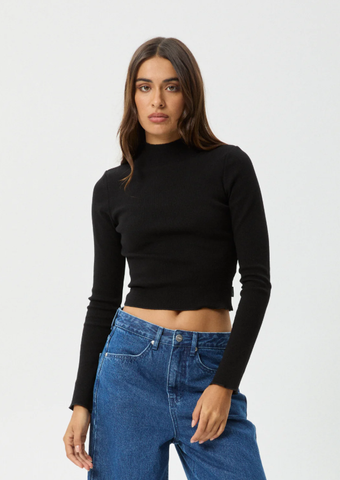 AFENDS Iconic Cotton Rib Long Sleeve Top - Black