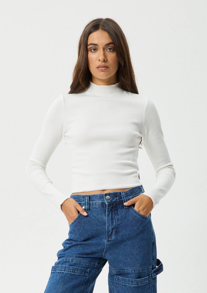 AFENDS Iconic Cotton Rib Long Sleeve Top - White