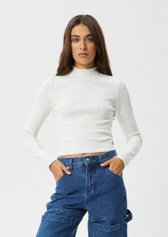 AFENDS Iconic Cotton Rib Long Sleeve Top - White
