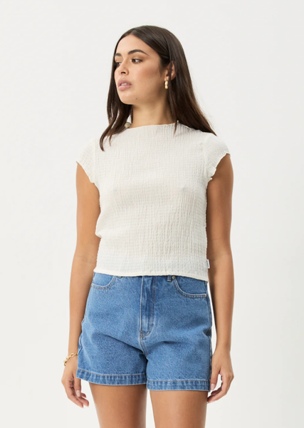 AFENDS Focus Seersucker Mock Neck Top - Off White
