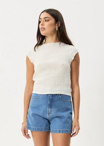 AFENDS Focus Seersucker Mock Neck Top - Off White