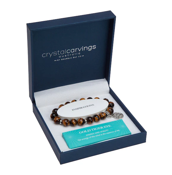 BRAMBLE BAY CO Gold Tiger Eye Tree of Life Inspiration Boxed Charm Bracelet