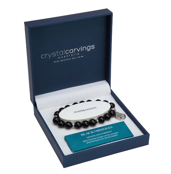 BRAMBLE BAY CO Black Obsidian Tree of Life Inspiration Boxed Charm Bracelet