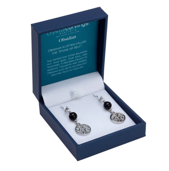 BRAMBLE BAY CO Black Obsidian Tree of Life Earrings